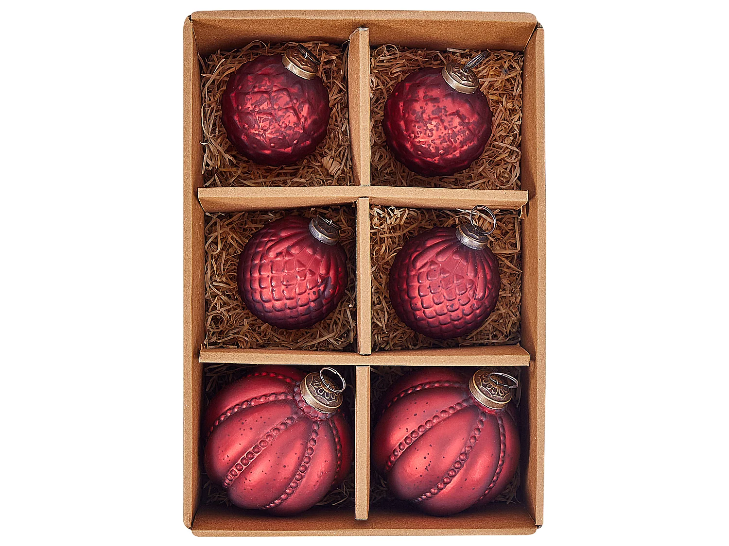 Weihnachtskugel 6er Set Glas rot Antik-Optik ARGENTIN