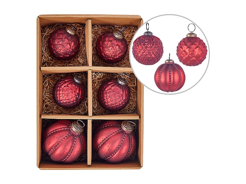 Weihnachtskugel 6er Set Glas rot Antik-Optik ARGENTIN