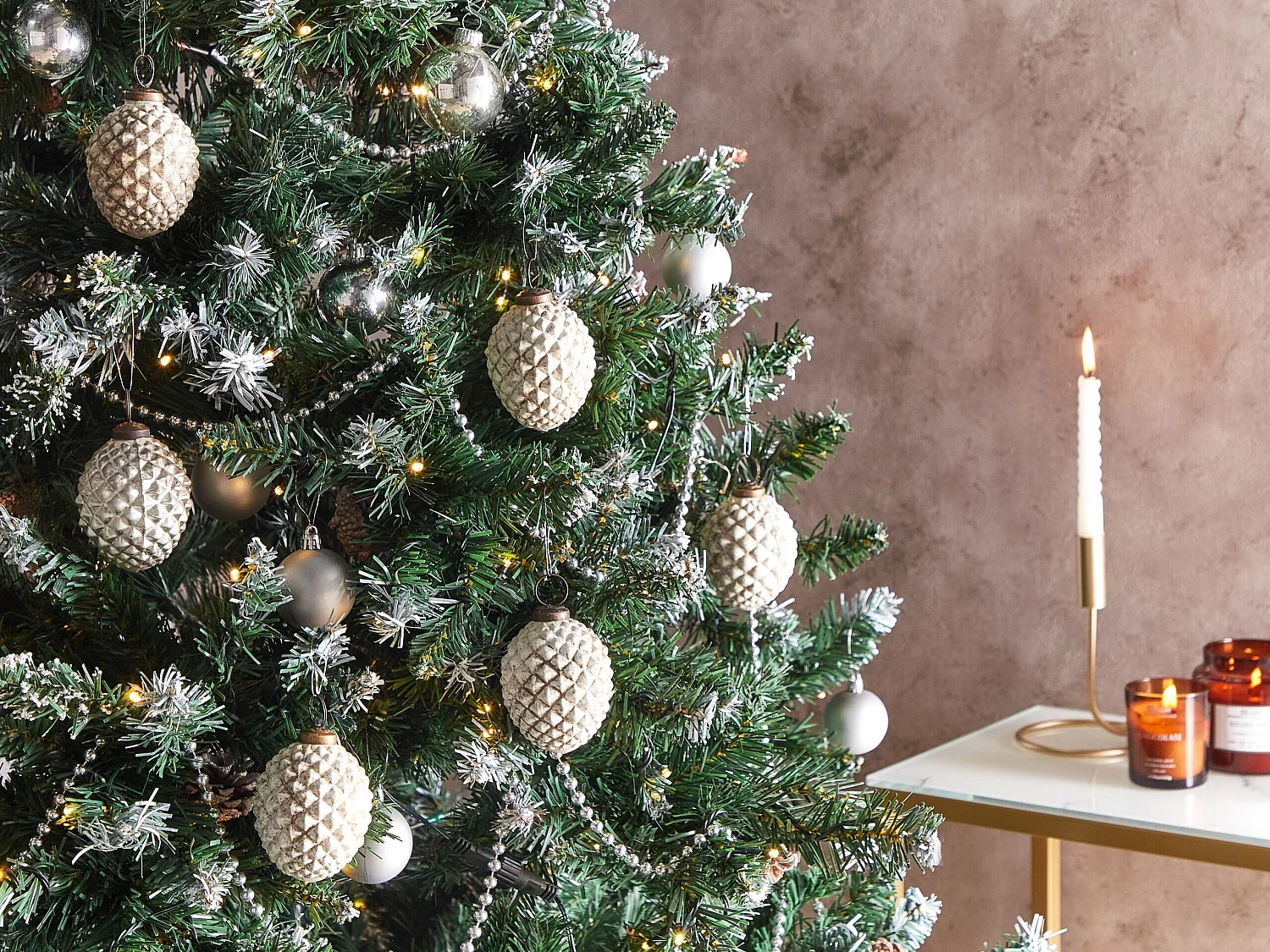 Weihnachtskugel 6er Set Glas cremeweiss Antik-Optik Zapfenform LAITON