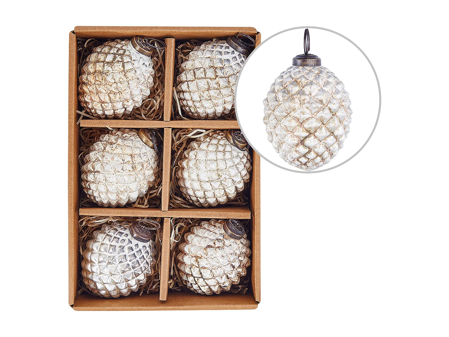 Kerstballen set van 6 glas wit LAITON