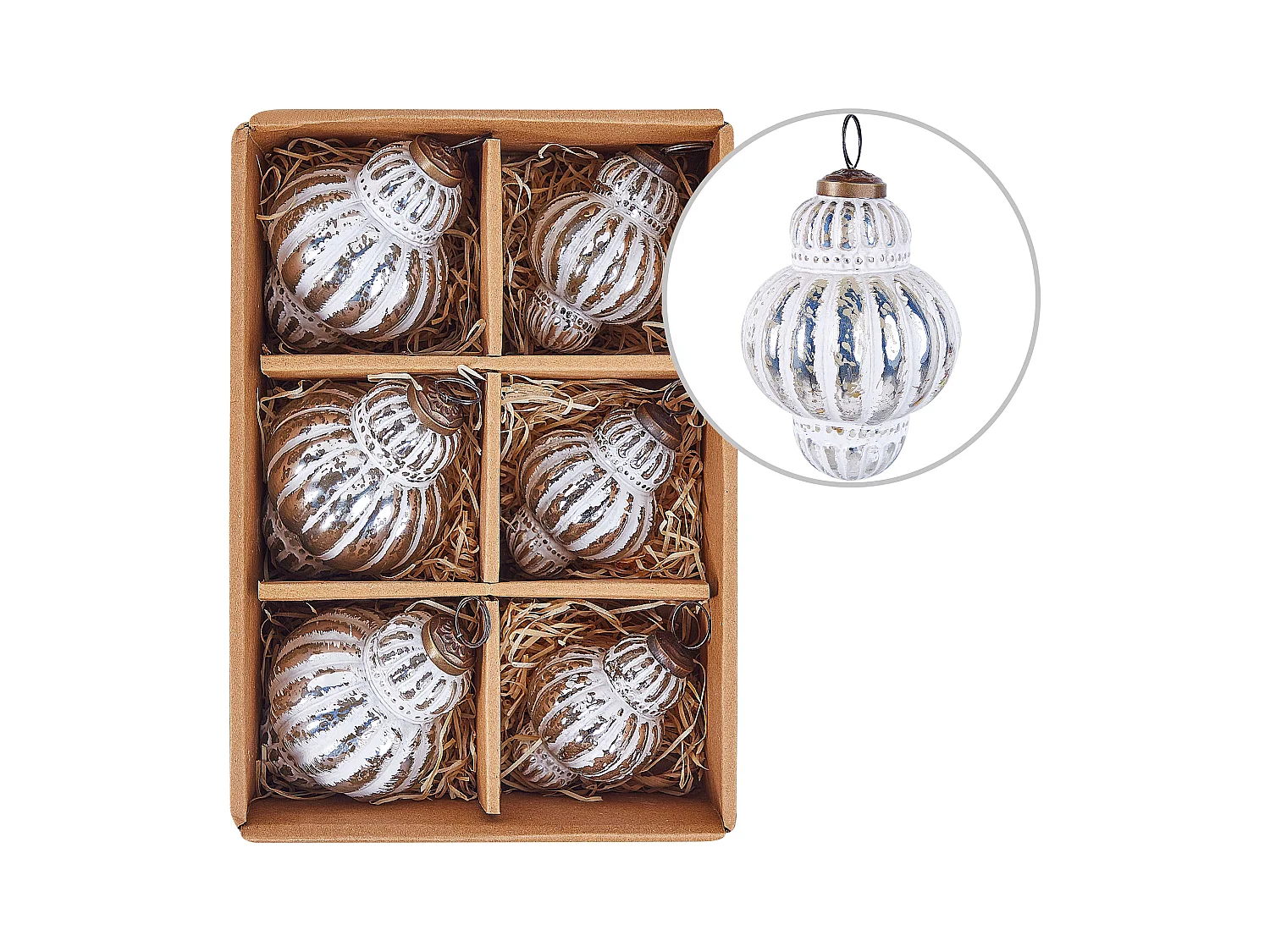 Lot de 6 boules CREMEUX Verre Argenté