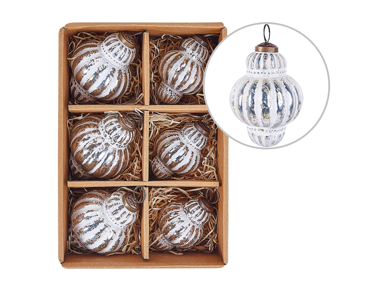 Lot de 6 boules CREMEUX Verre Argenté