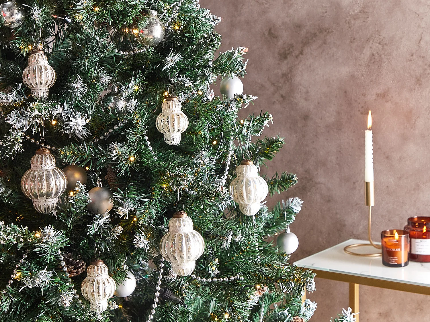 Kerstballen set van 6 glas zilver CREMEUX