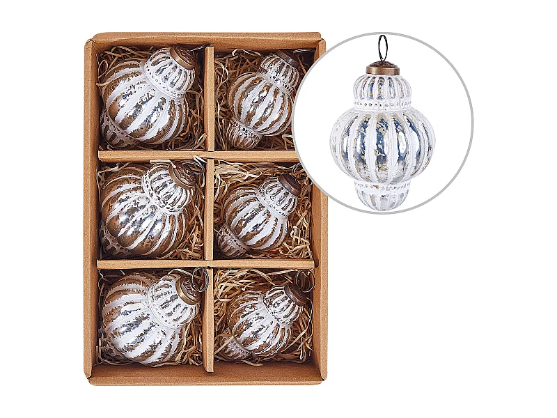 Kerstballen set van 6 glas zilver CREMEUX