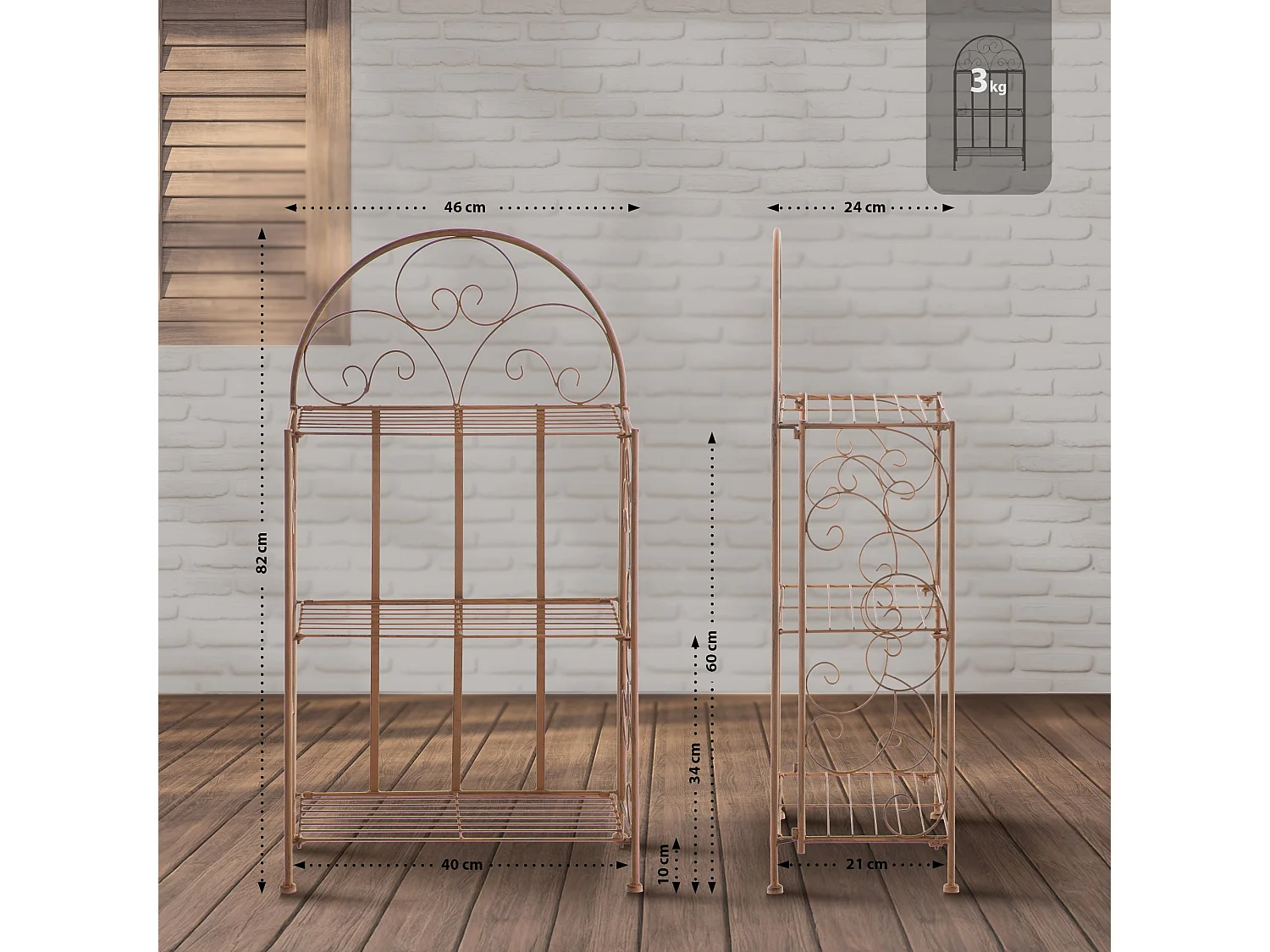 Standregal - Metall - 45.5 x 24 x 81.5cm - antik braun - Rosa