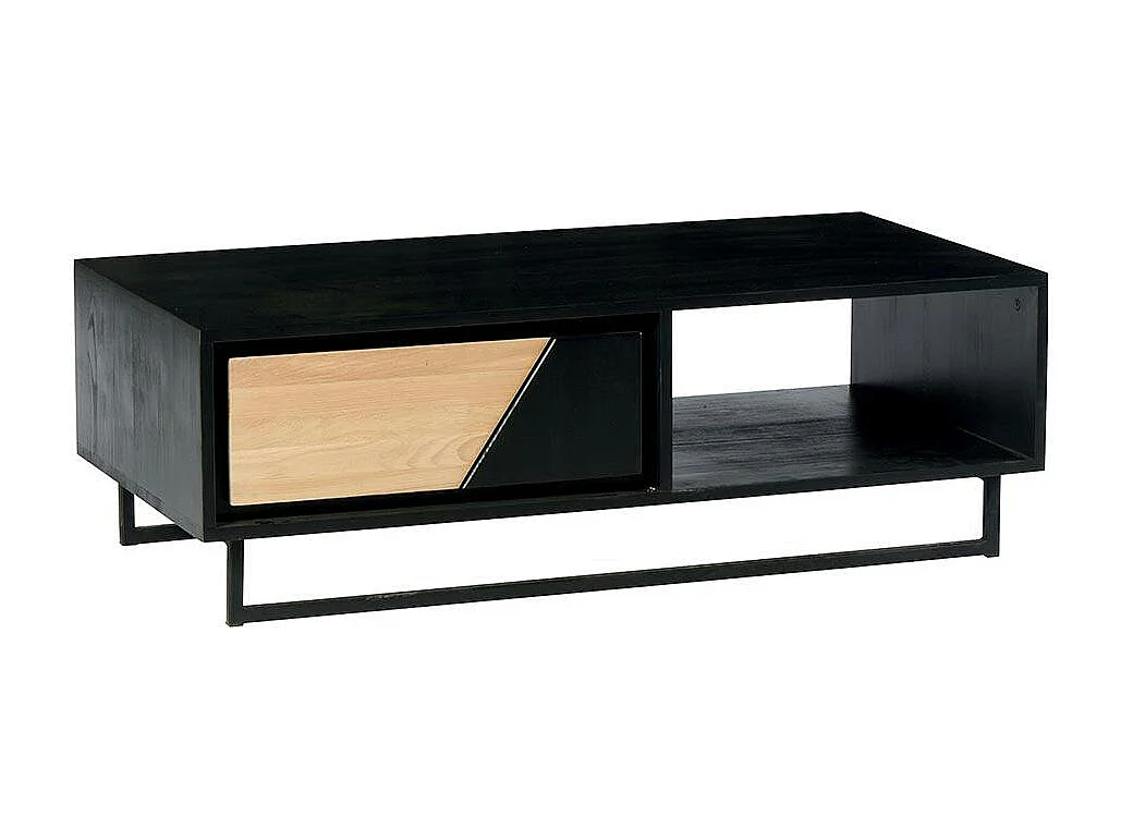 Table basse 1 tiroir 1 niche bois noir et blanc ANINA