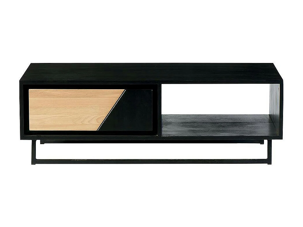 Table basse 1 tiroir 1 niche bois noir et blanc ANINA