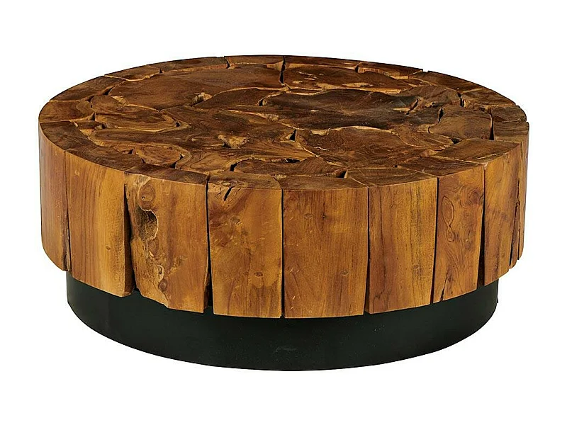 Table de salon ronde teck recyclé D80 cm ARIZONA