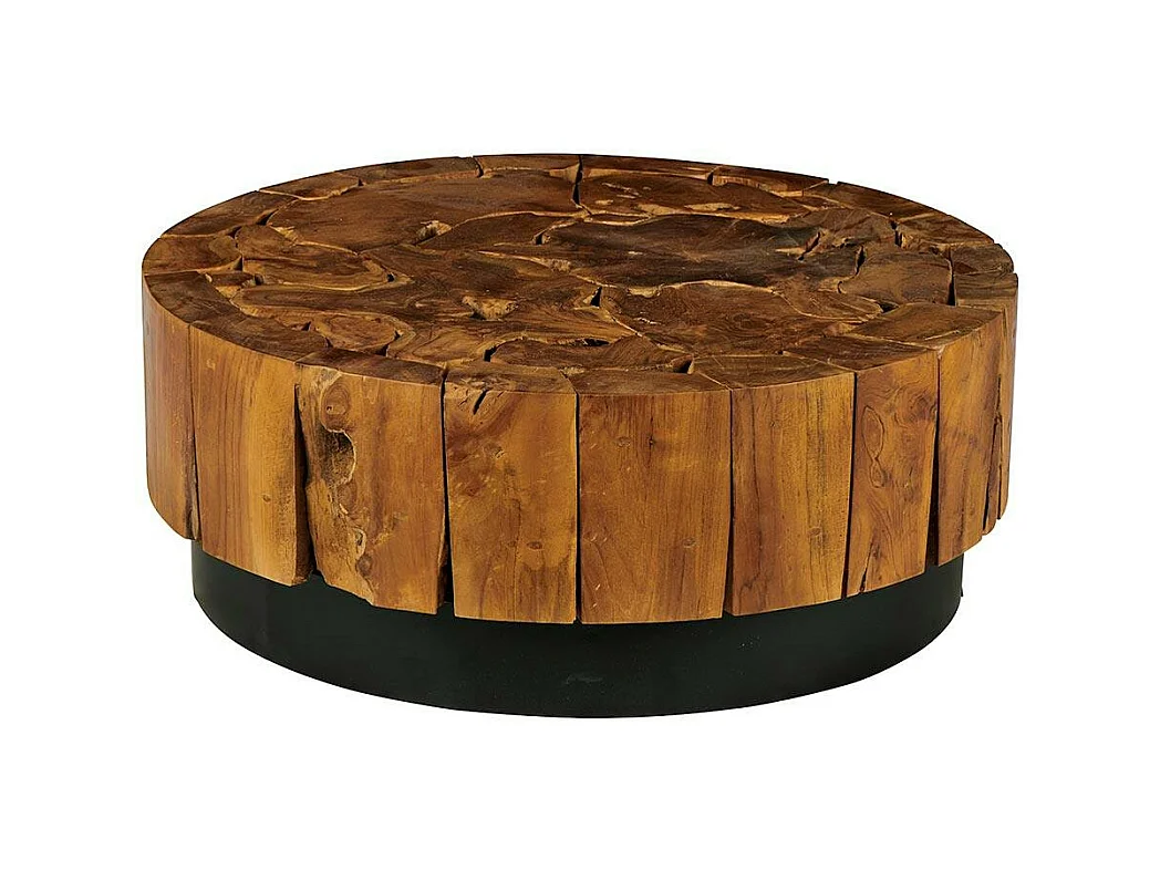 Table de salon ronde teck recyclé D80 cm ARIZONA