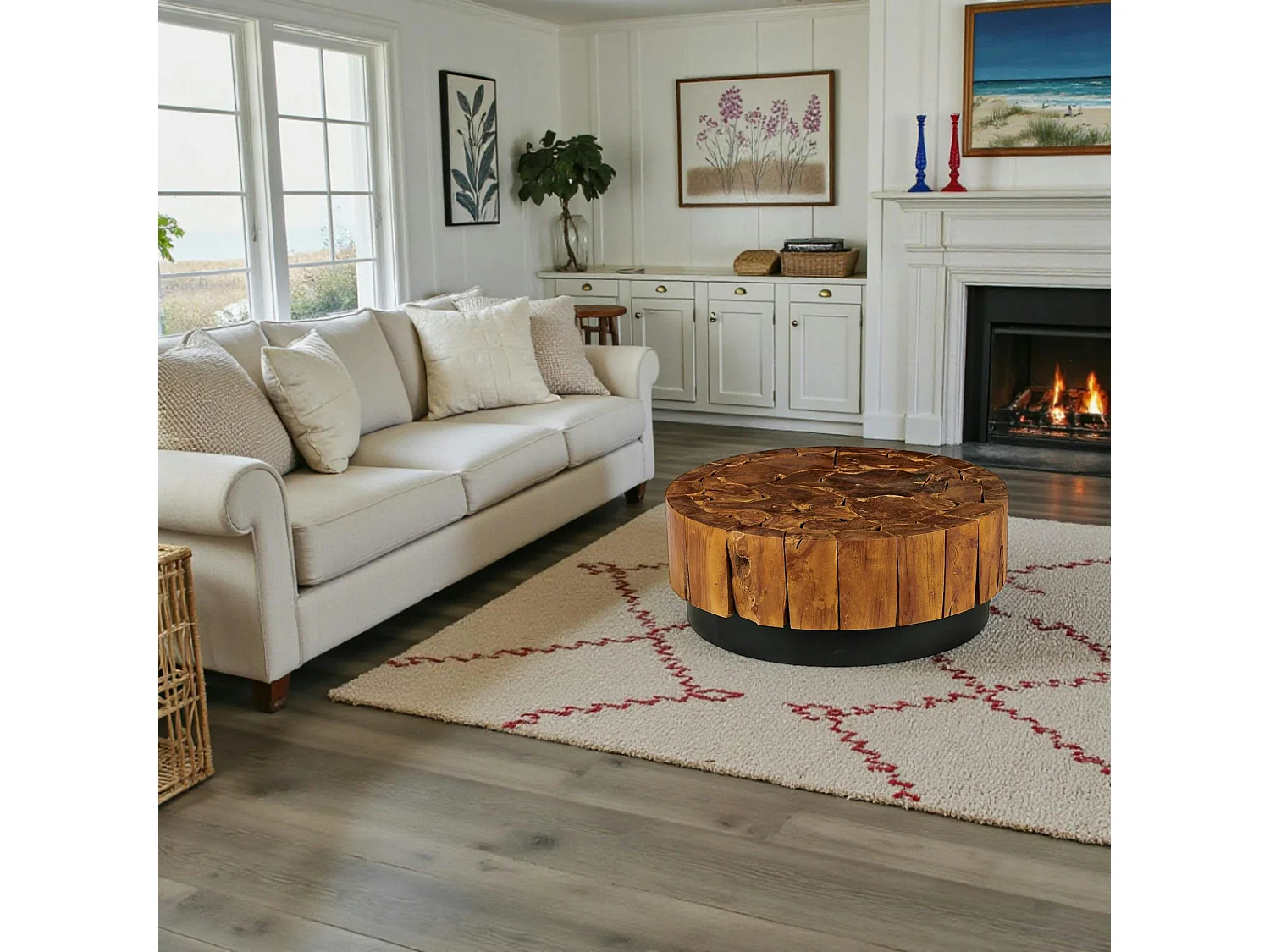 Table de salon ronde teck recyclé D80 cm ARIZONA