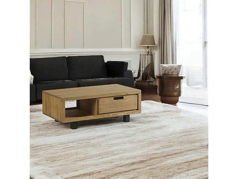 Table de salon pin brossé 1 niche 1 tiroir IASI