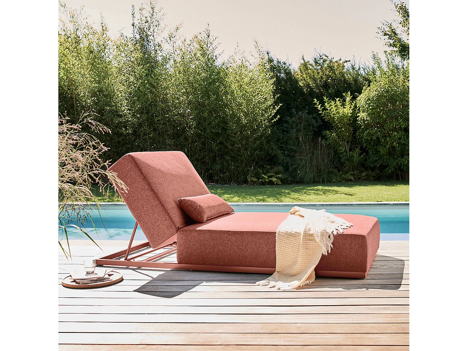 Bain de soleil avec coussin inclinable 5 positions terracotta - Havana
