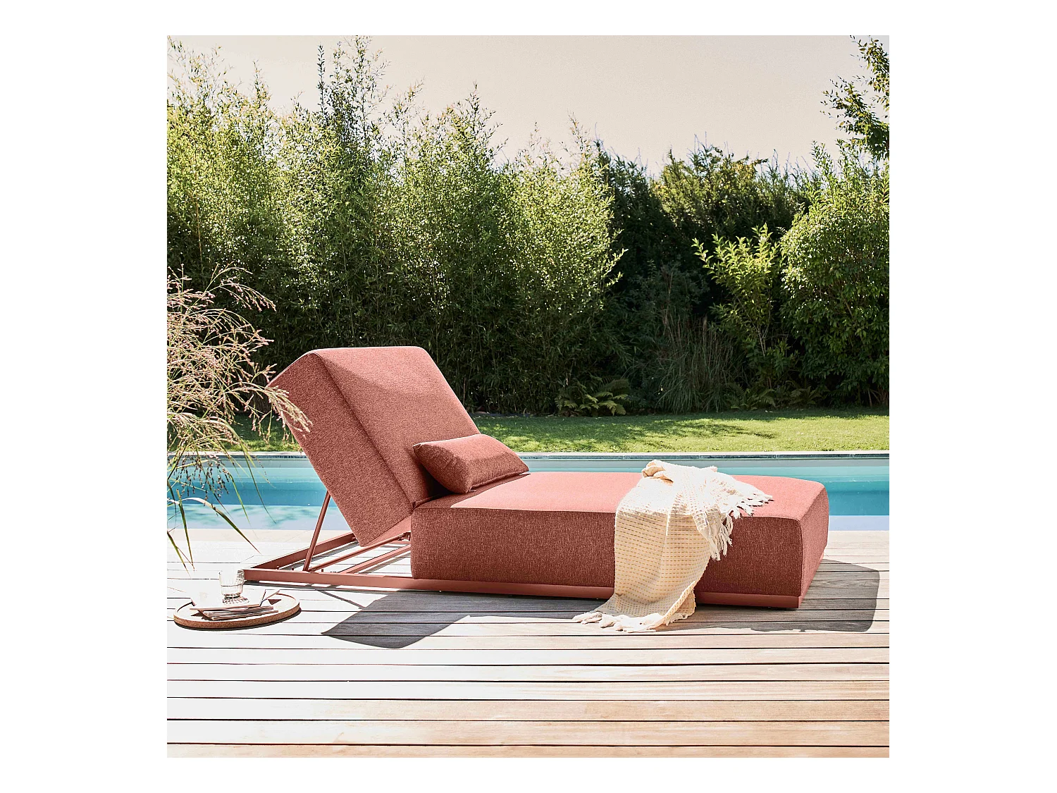 Bain de soleil avec coussin inclinable 5 positions terracotta - Havana