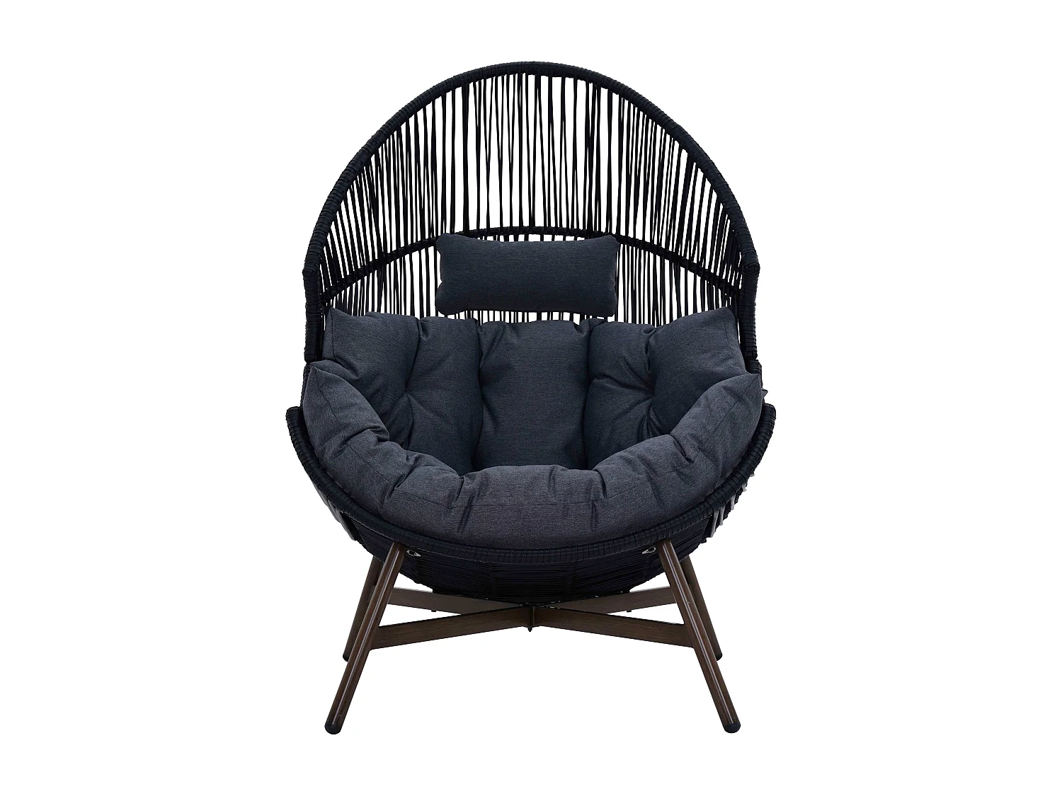 Fauteuil de jardin oeuf sur pied en rotin synthétique 142 cm noir