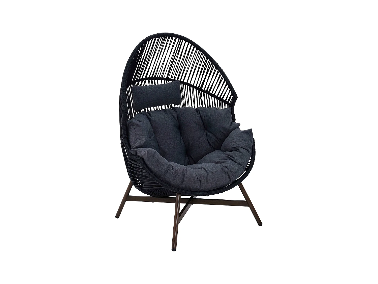 Fauteuil de jardin oeuf sur pied en rotin synthétique 142 cm noir