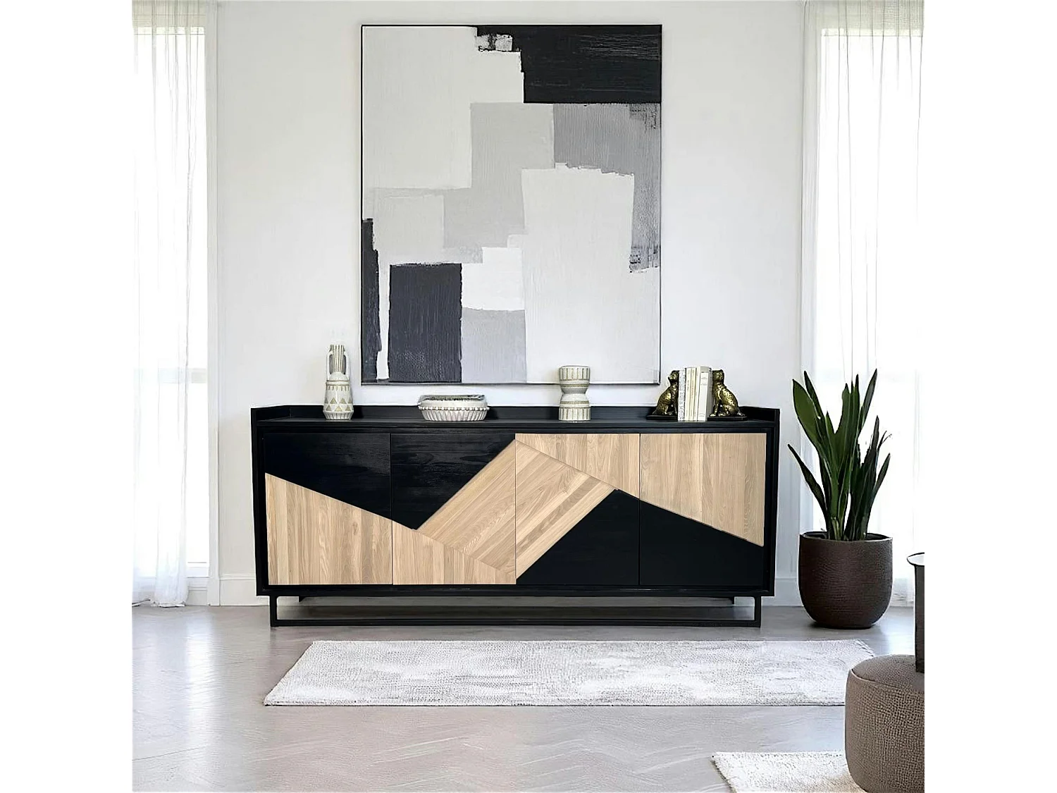 Buffet 4 portes bois noir et blanc ANINA