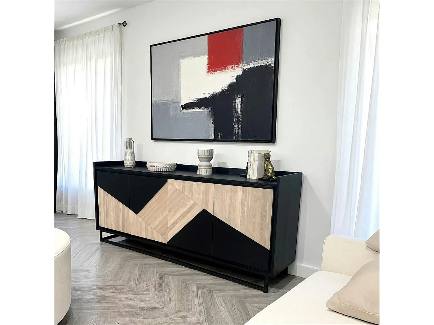 Buffet 4 portes bois noir et blanc ANINA