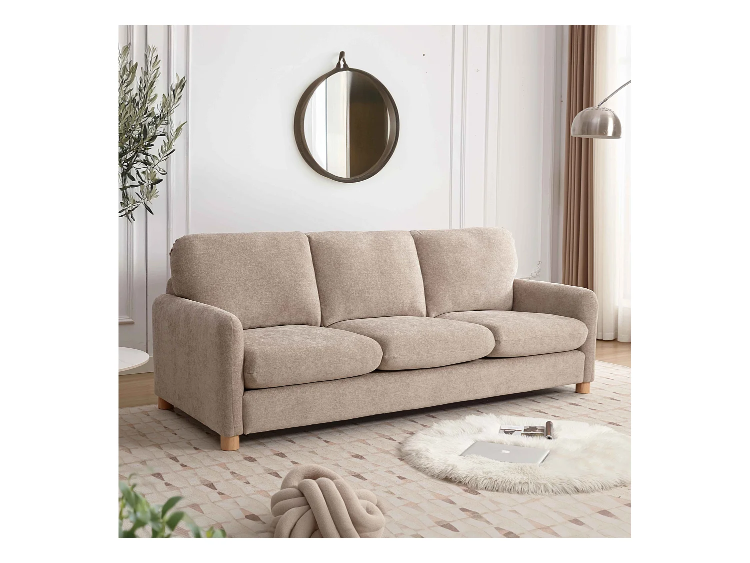 Canapé fixe en tissu 3 places beige