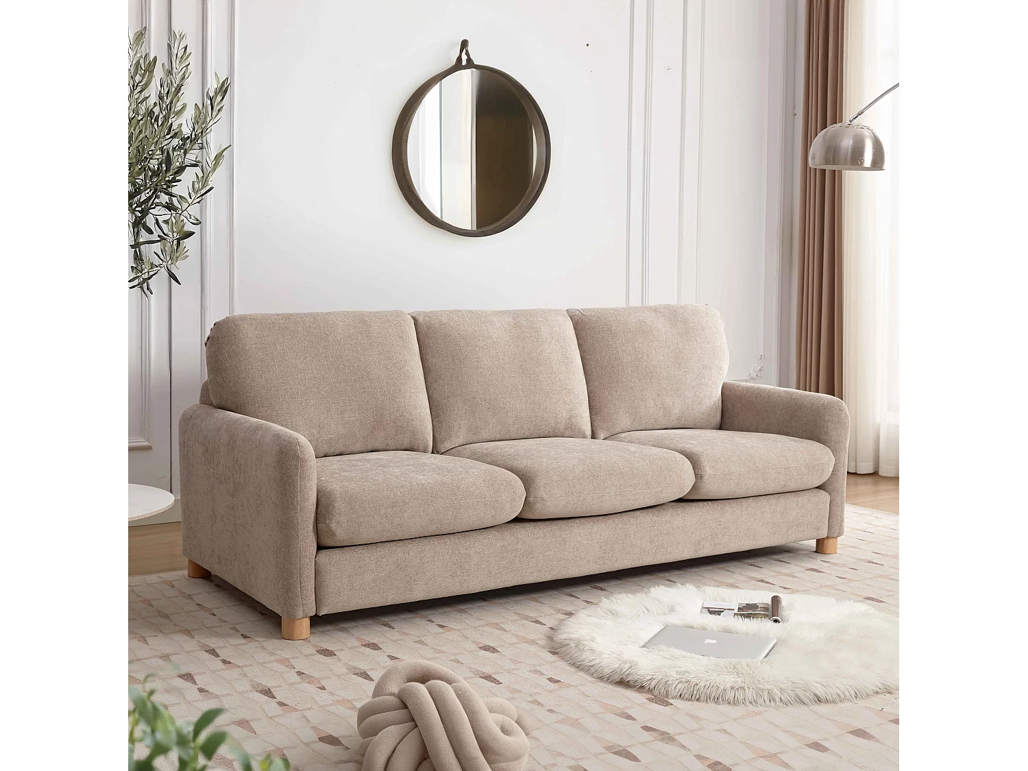 Canapé fixe en tissu 3 places beige L 231 cm