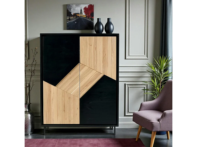 Buffet haut bois noir et blanc ANINA