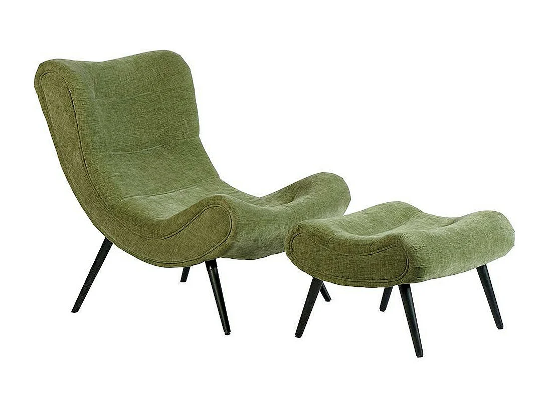 Fauteuil et pouf assortis tissu vert MALMOE
