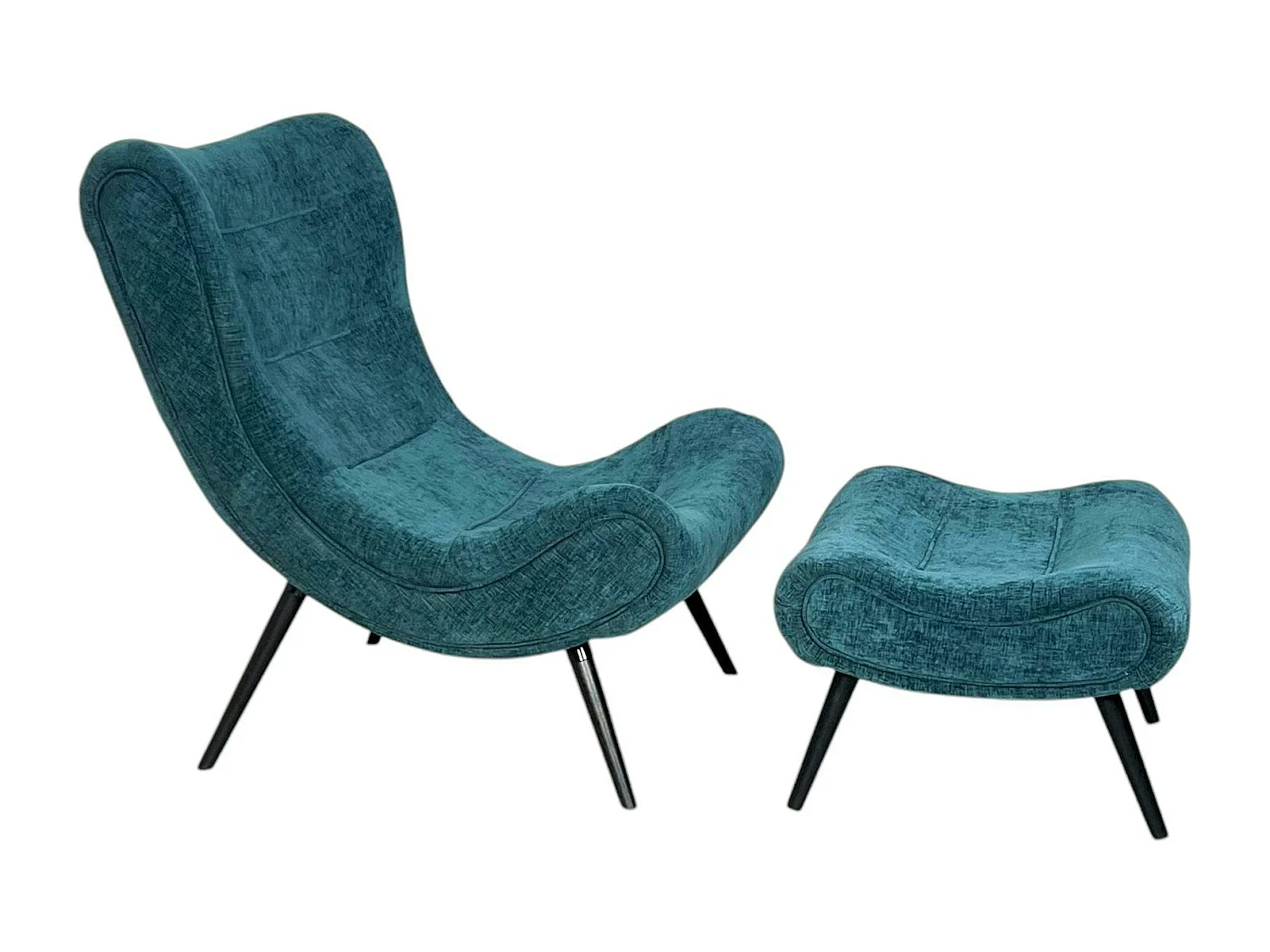 Fauteuil et pouf assortis tissu bleu pétrole MALMOE