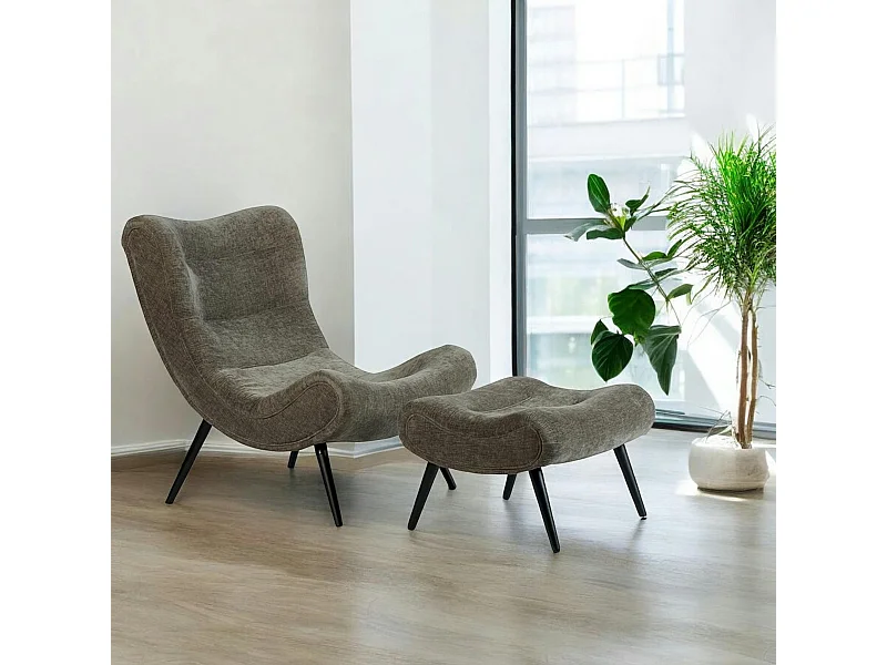 Fauteuil et pouf assortis tissu gris MALMOE