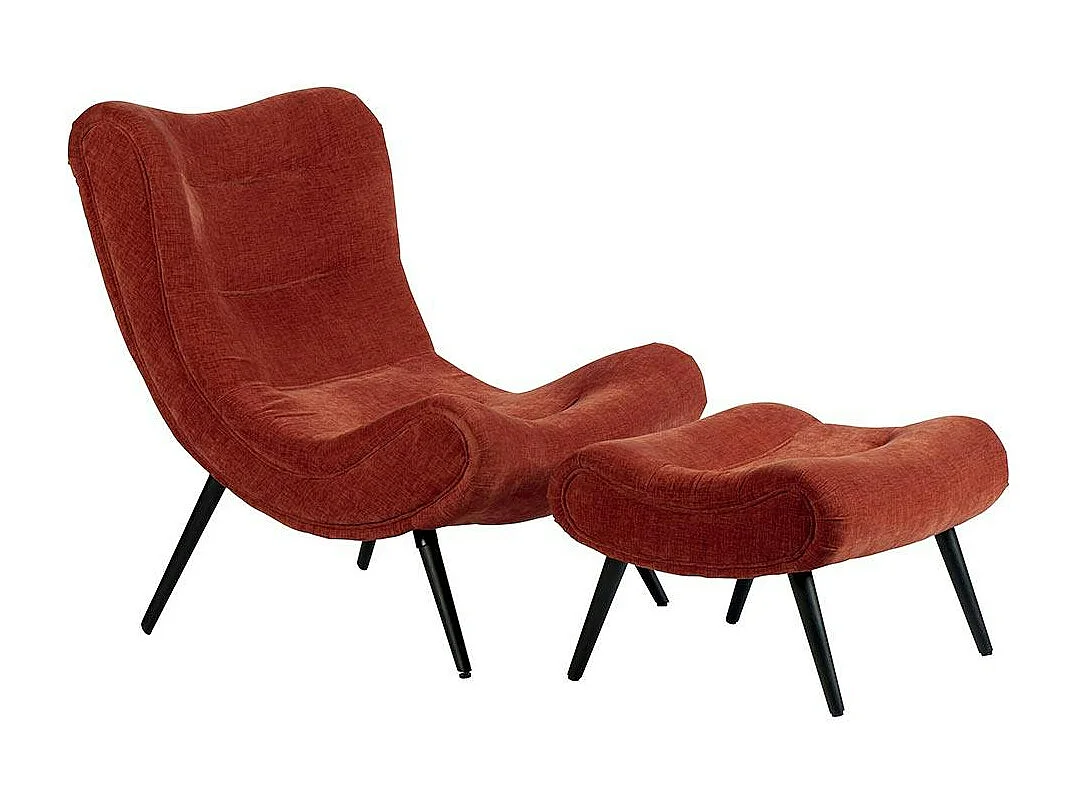 Fauteuil et pouf assortis tissu terracotta MALMOE