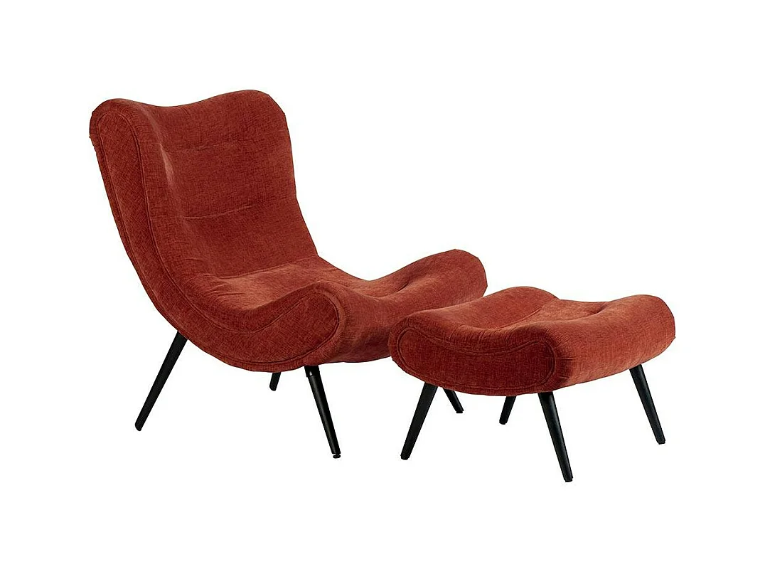 Fauteuil et pouf assortis tissu terracotta MALMOE