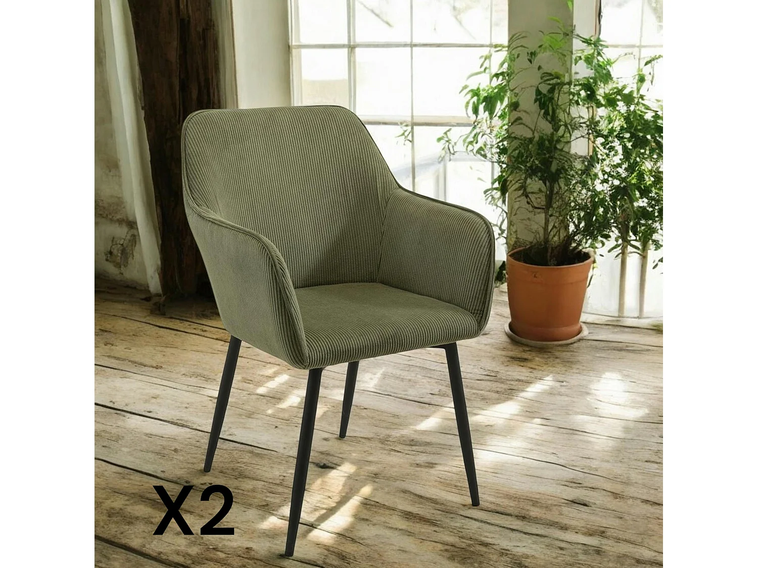 Fauteuil de table tissu cotelé vert (lot de 2) MALMOE