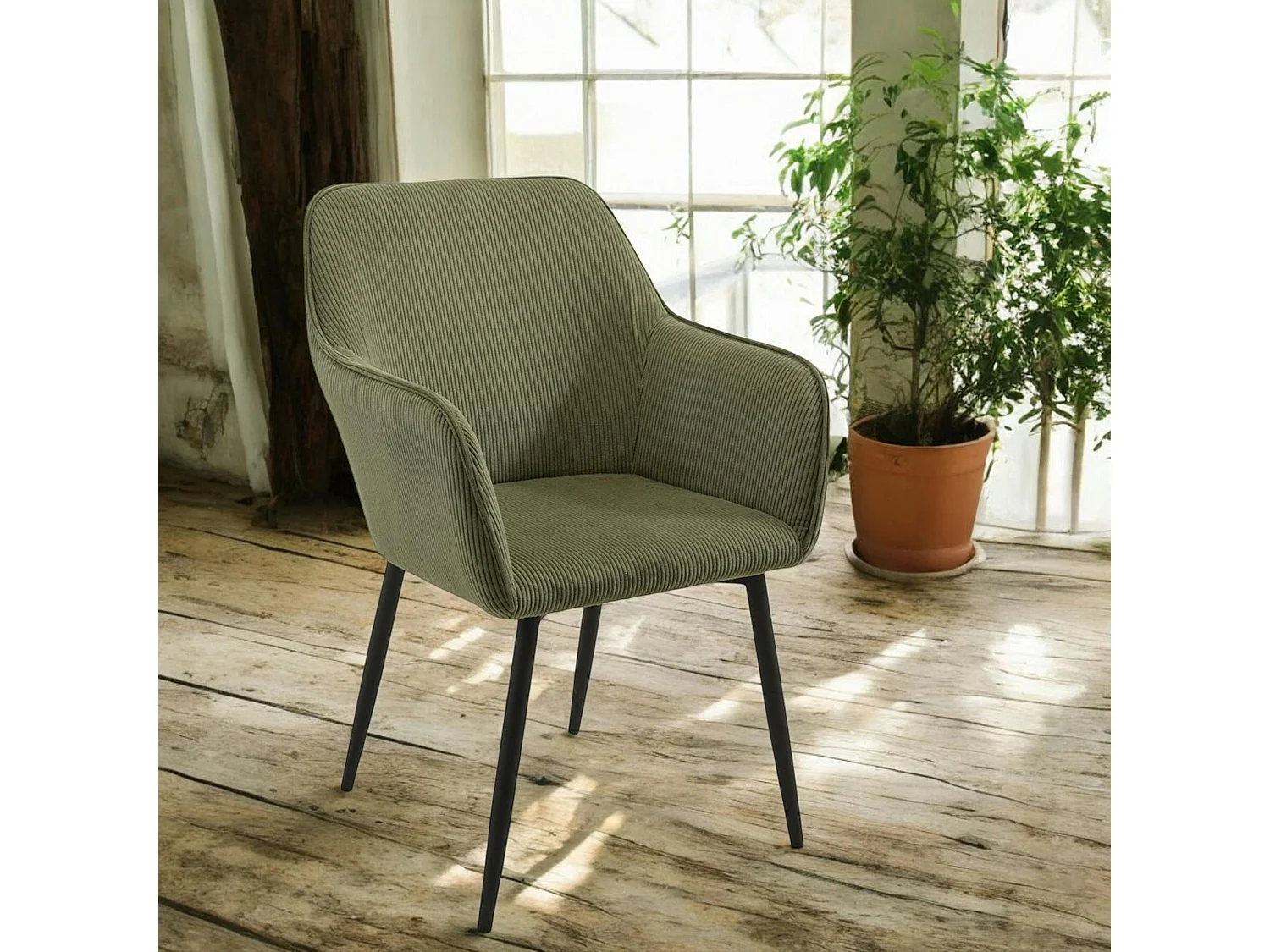 Fauteuil de table tissu cotelé vert (lot de 2) MALMOE