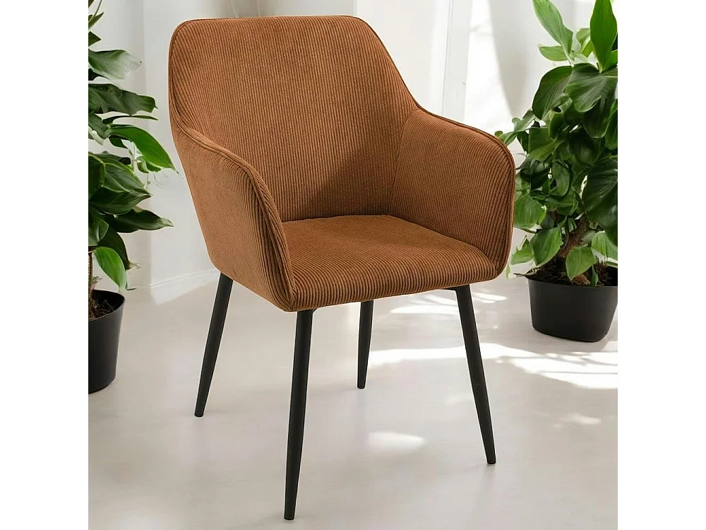 Fauteuil de table tissu cotelé brun (lot de 2) MALMOE