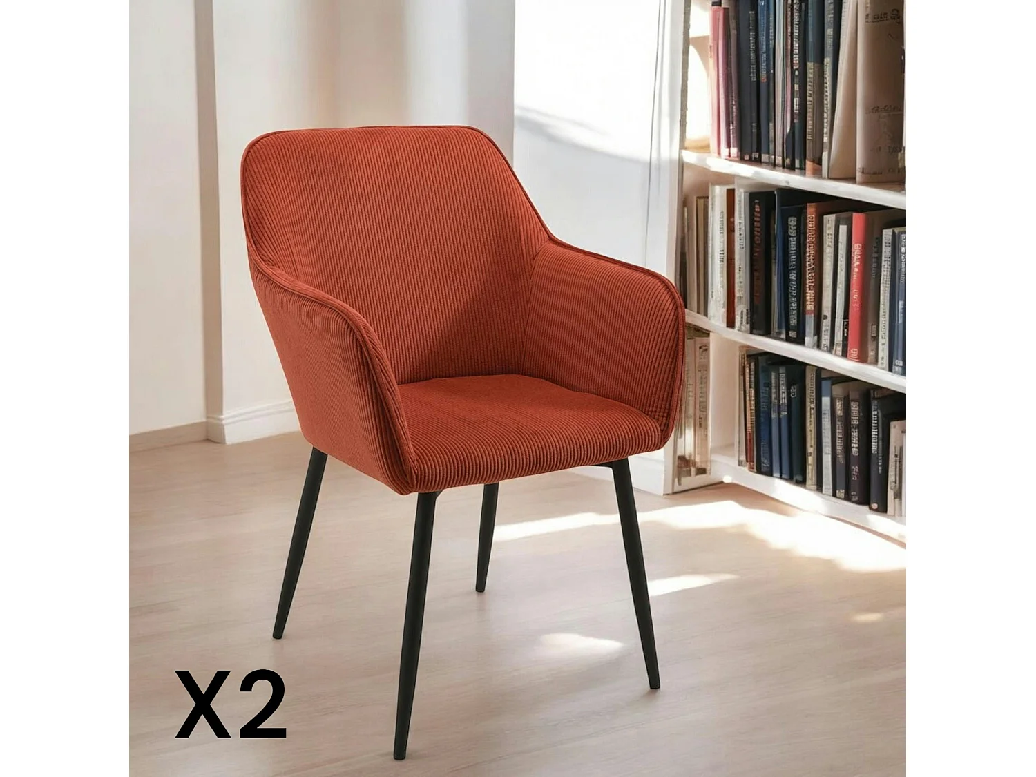 Fauteuil de table tissu cotelé terracotta (lot de 2) MALMOE