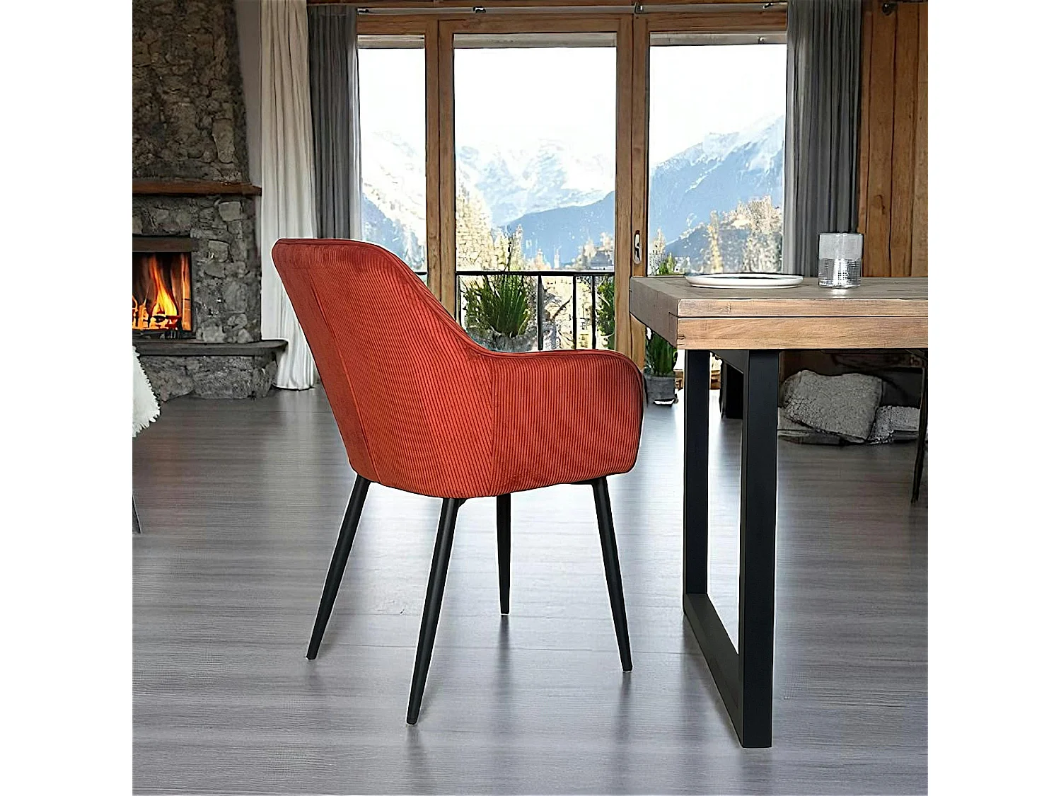 Fauteuil de table tissu cotelé terracotta (lot de 2) MALMOE