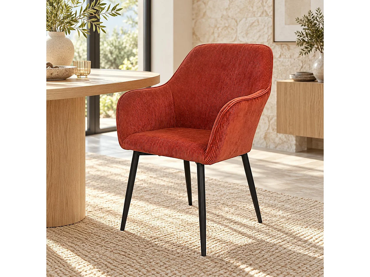Fauteuil de table tissu cotelé terracotta (lot de 2) MALMOE