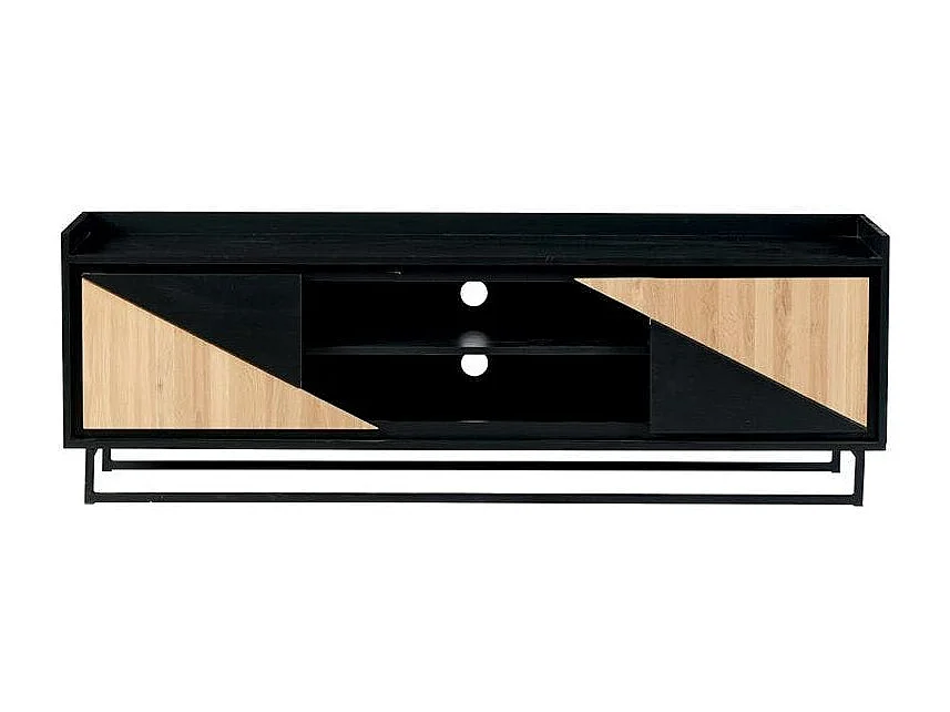Meuble TV 2 portes bois noir et blanc ANINA