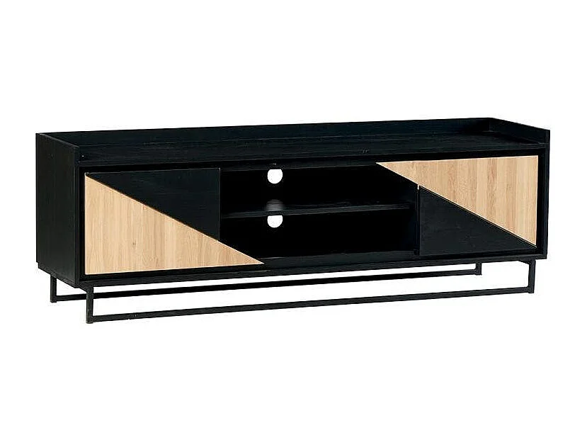Meuble TV 2 portes bois noir et blanc ANINA