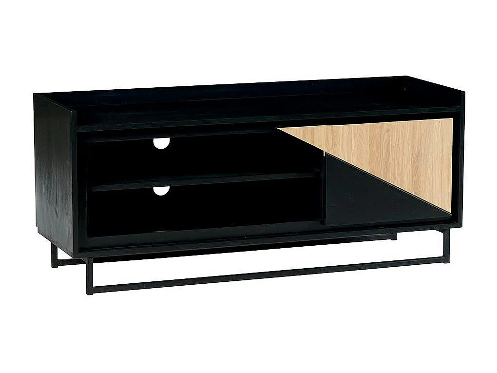 Meuble TV 1 porte bois noir et blanc ANINA