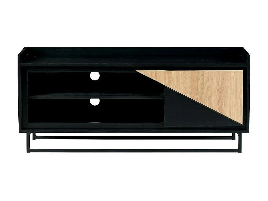 Meuble TV 1 porte bois noir et blanc ANINA