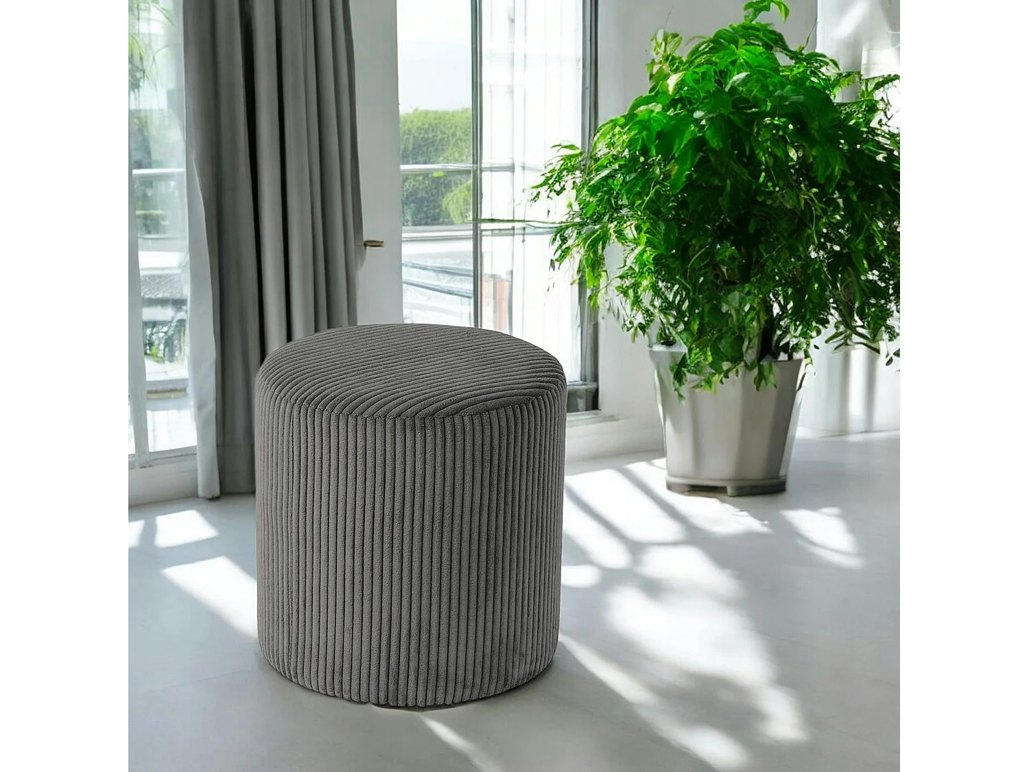 Pouf rond velours côtelé gris (lot de 2) MALMOE