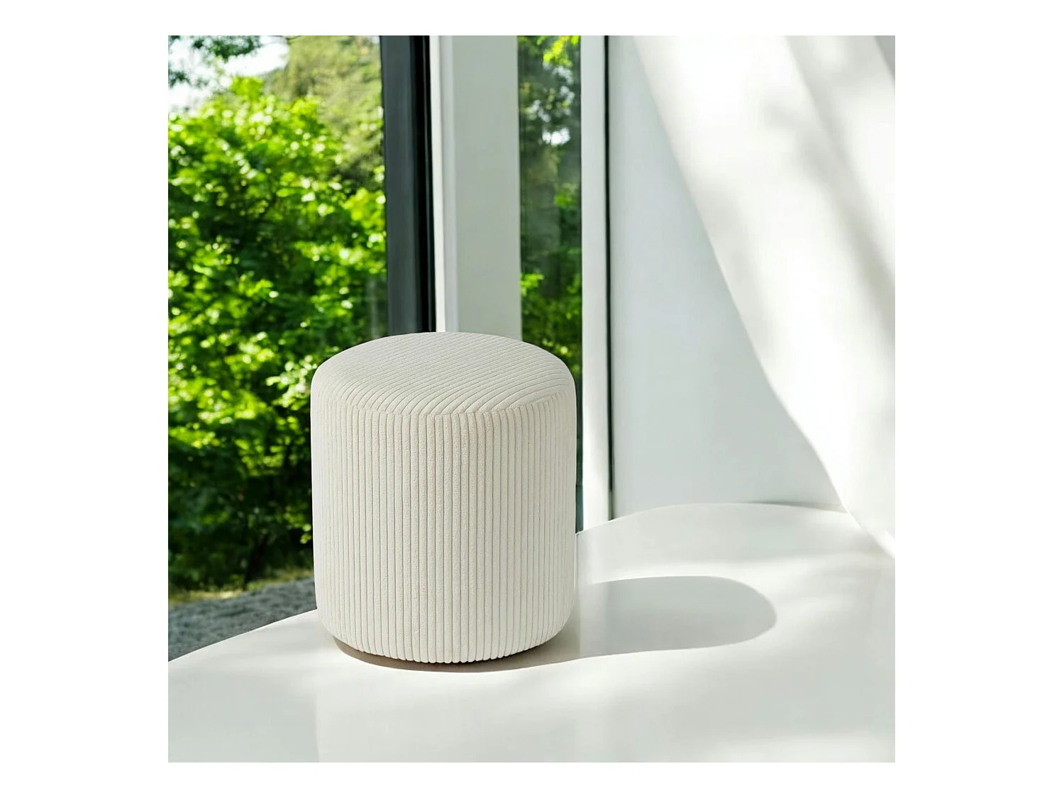 Pouf rond velours côtelé blanc (lot de 2) MALMOE