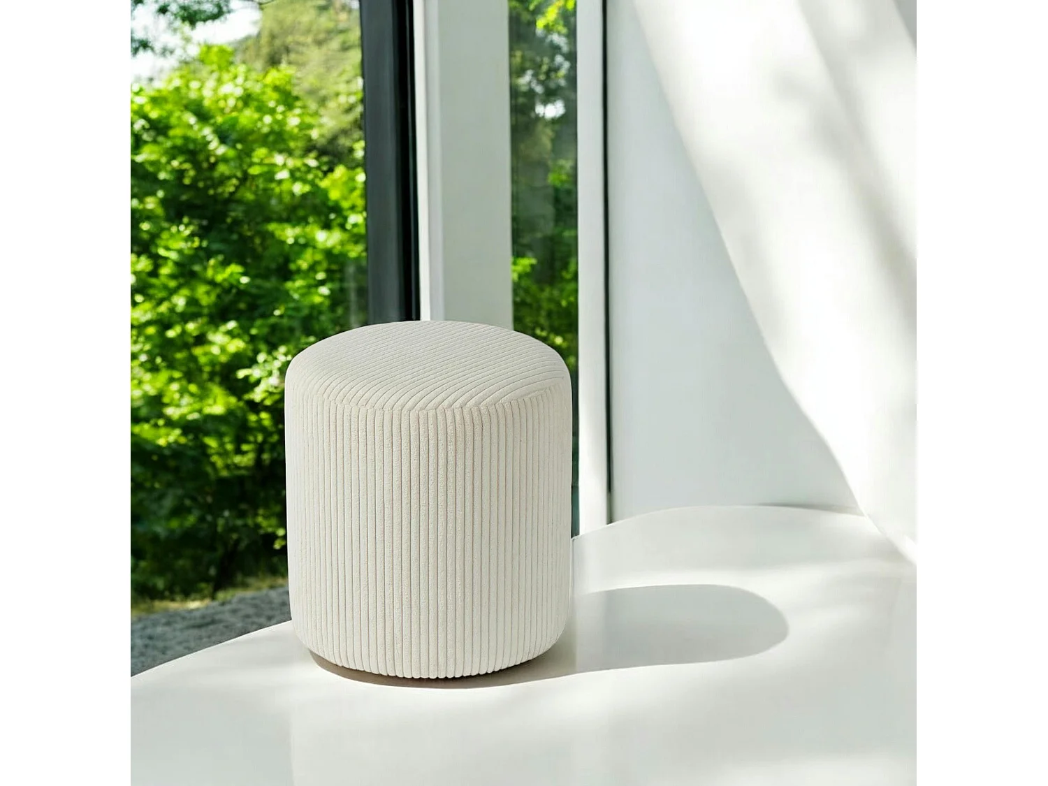 Pouf rond velours côtelé blanc (lot de 2) MALMOE