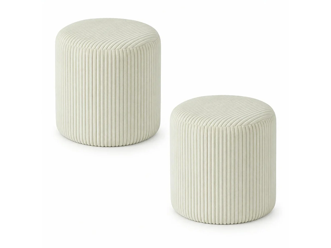 Pouf rond velours côtelé blanc (lot de 2) MALMOE