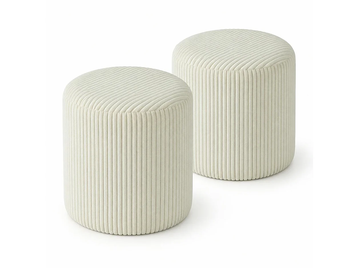 Pouf rond velours côtelé blanc (lot de 2) MALMOE