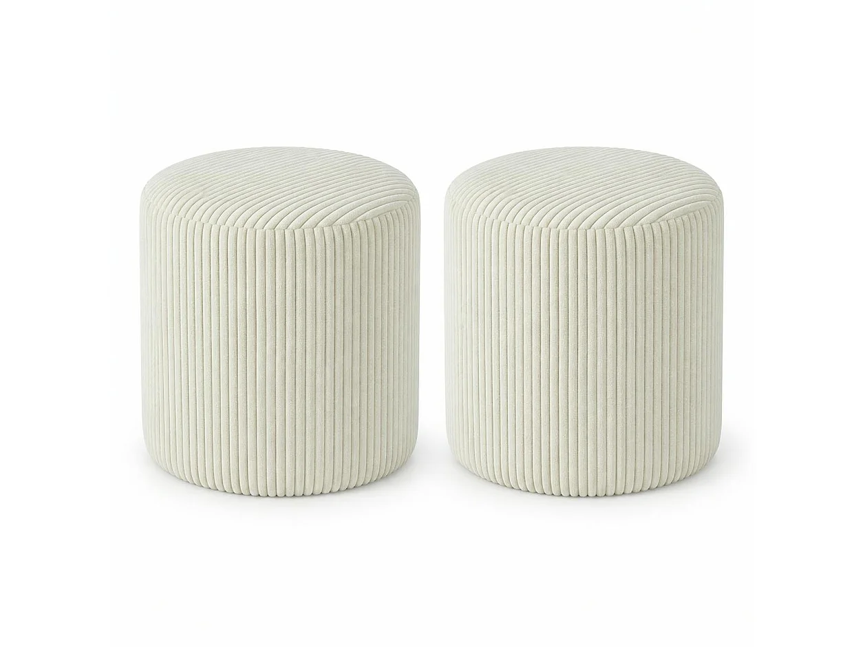 Pouf rond velours côtelé blanc (lot de 2) MALMOE