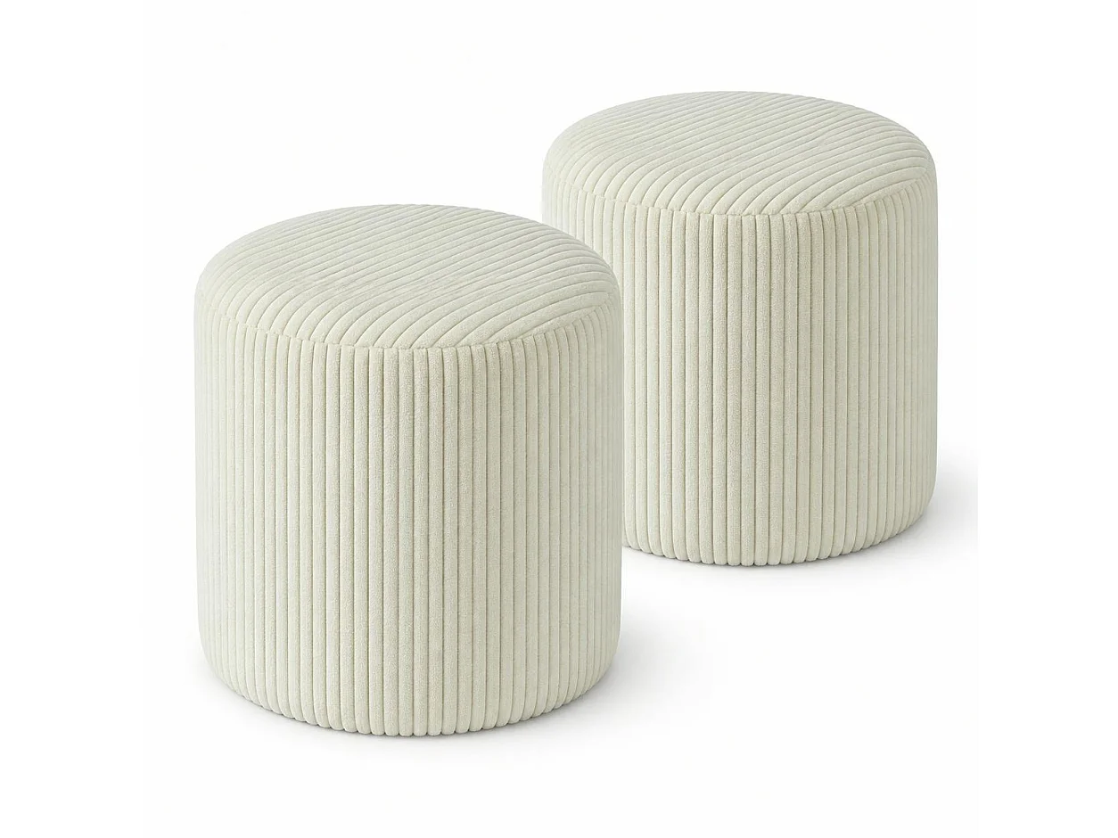 Pouf rond velours côtelé blanc (lot de 2) MALMOE