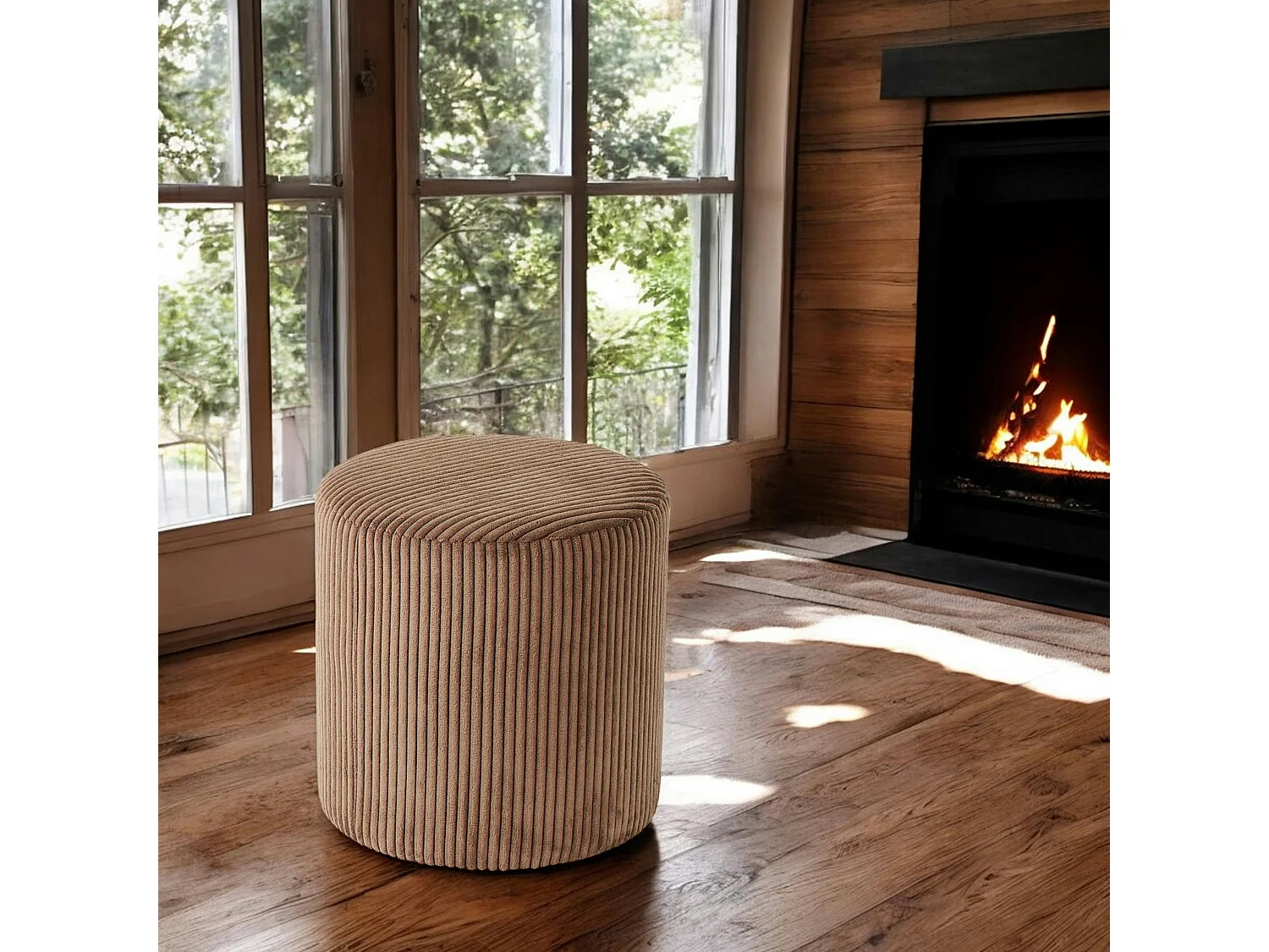 Pouf rond velours côtelé camel (lot de 2) MALMOE