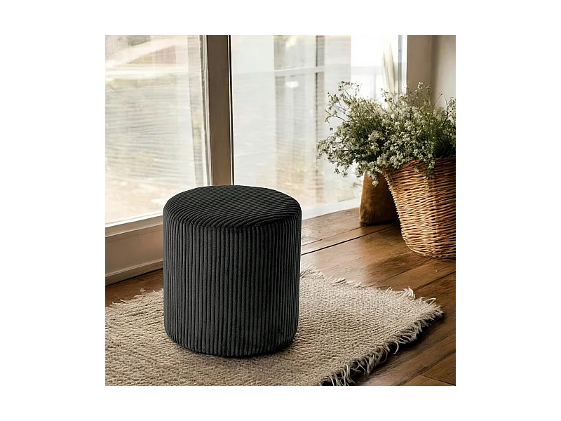 Pouf rond velours côtelé noir (lot de 2) MALMOE