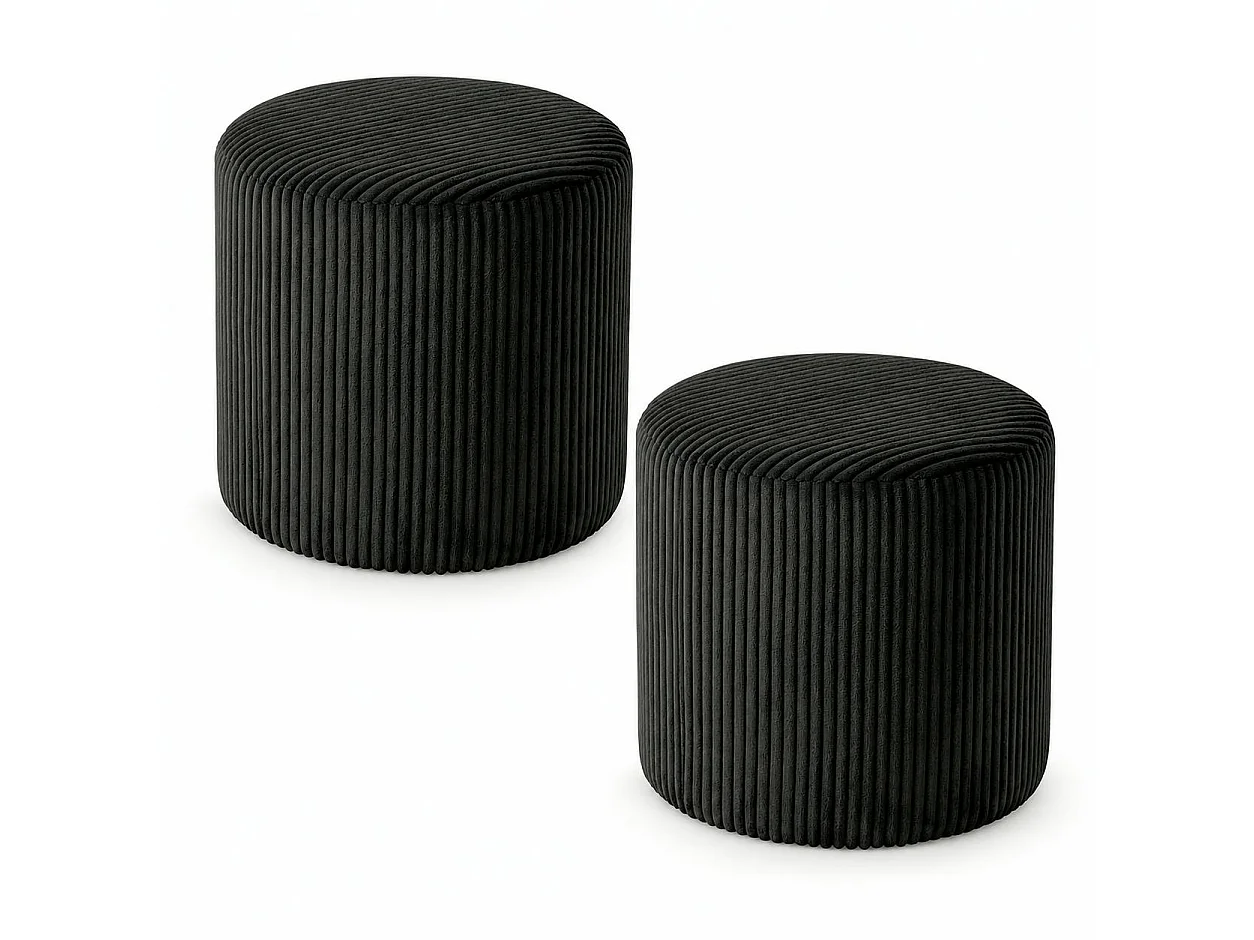 Pouf rond velours côtelé noir (lot de 2) MALMOE