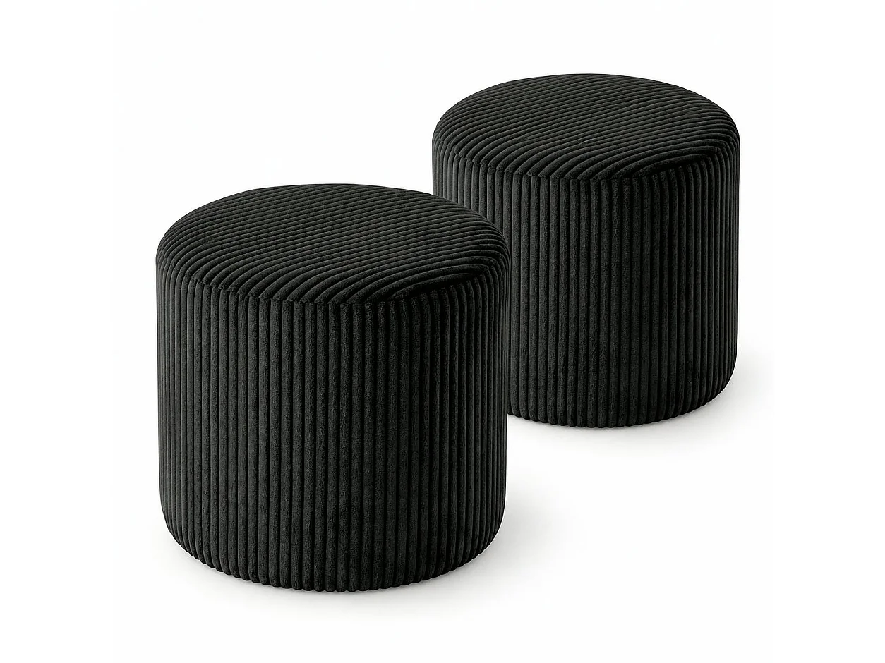 Pouf rond velours côtelé noir (lot de 2) MALMOE